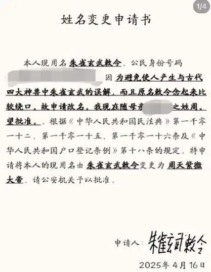 “00后”男生起名“朱雀玄武敕令”，已申请改名“周天紫微大帝”！当事人发声