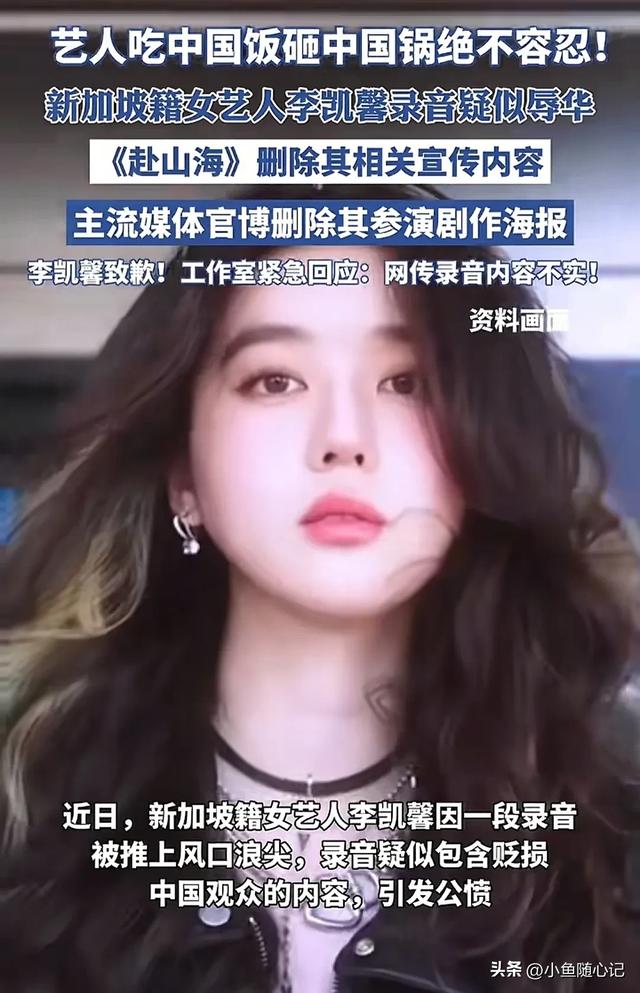 李凯馨辱华事件进级
！官媒:吃中国饭，砸中国锅，绝不
容忍！