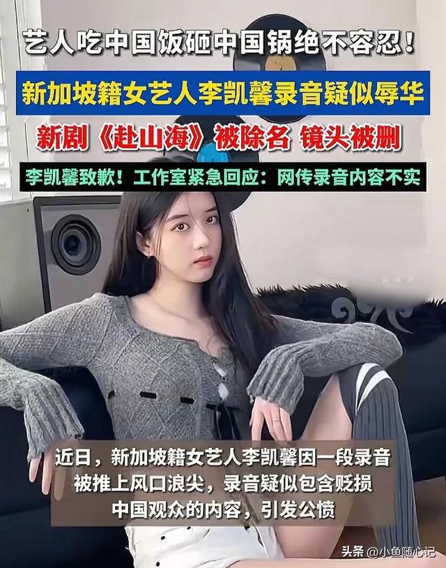 李凯馨辱华事件进级
！官媒:吃中国饭，砸中国锅，绝不
容忍！