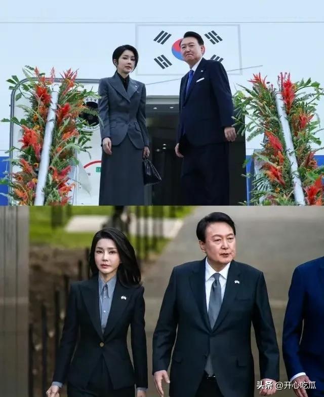 韩国第一夫人金惠景，初次出国访问，穿蓝色裙子优雅大年夜

气，很惊艳